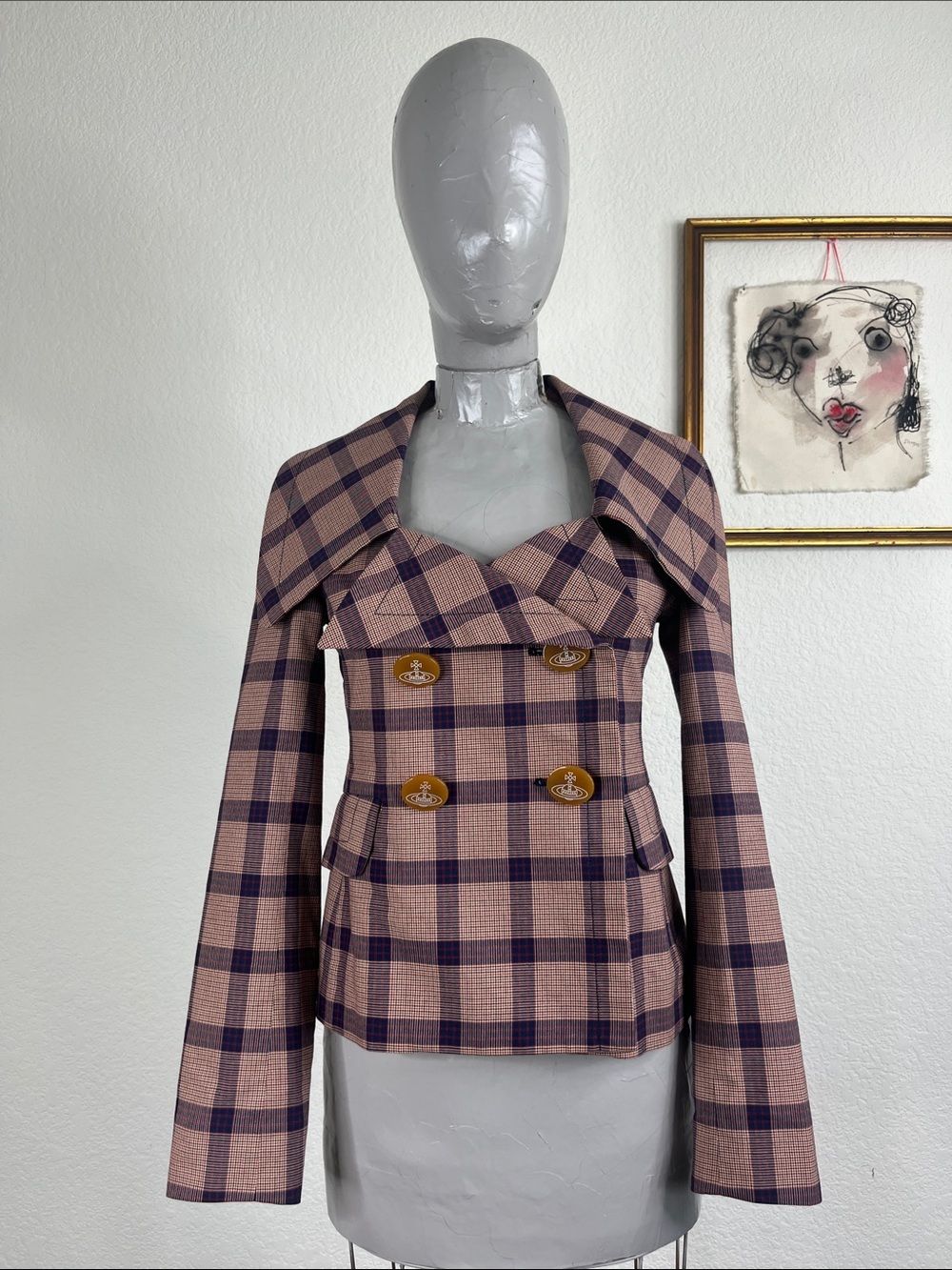VTG Vivienne Westwood Red Label Plaid Double Breasted Square neck Blazer
